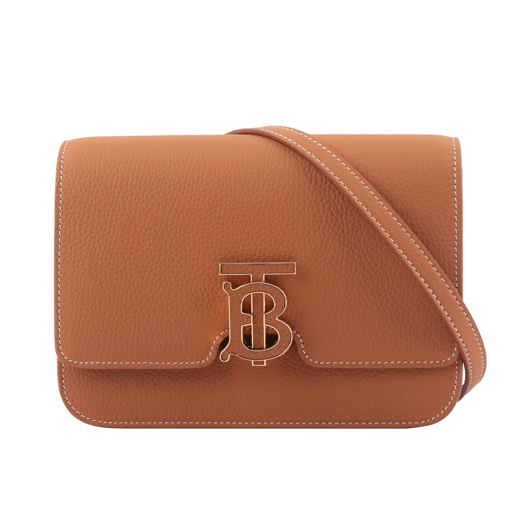 BURBERRY TB Logo 顆粒小牛皮斜背包/小款/焦糖色