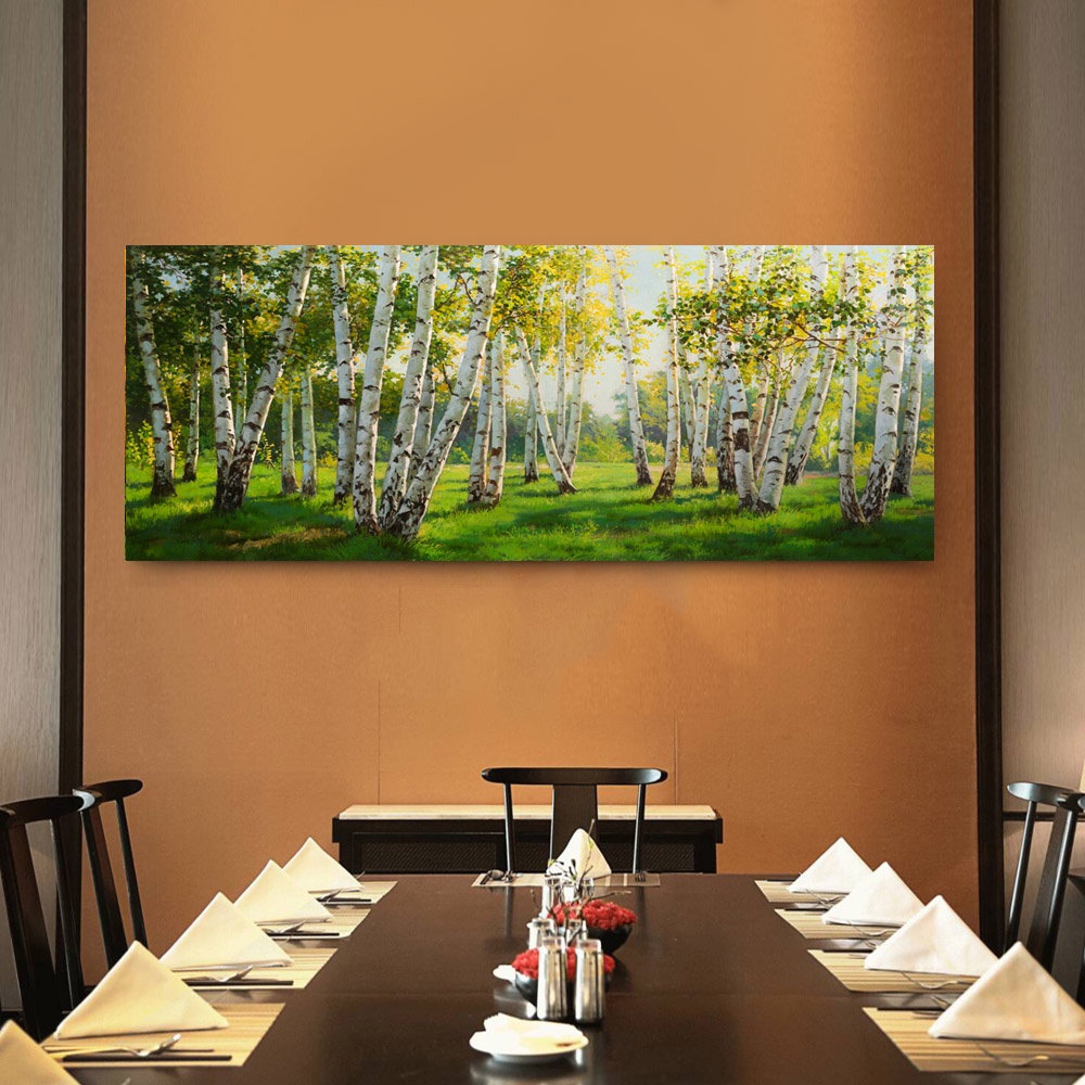 【御畫房】榮白樺林之春 國家一級畫師手繪油畫60×120cm(VF-59), , large