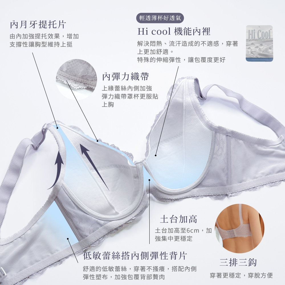 【Clany可蘭霓】台灣製新一代微乳排汗透氣 C-F大罩杯全罩顯瘦內衣 加大下圍 柔感灰 8078-61, , large