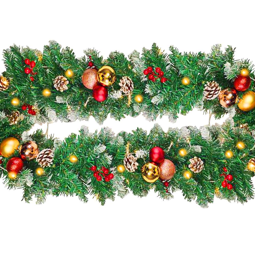 摩達客9尺/270cm刷白松果紅果裝飾樹藤條+優雅紅繽金電鍍球裝飾+LED100燈串-免組裝/可彎曲調整_可掛門邊/窗邊/牆沿_本島免運費, , large