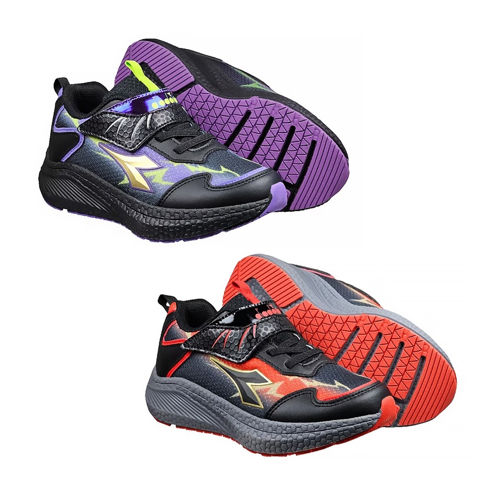 DIADORA迪亞多那 輕量兒童跑鞋 童運動鞋 童鞋 撞色 寬楦 康特杯 保護後跟 抗菌 除臭 輕量 吸震 黑紫 黑紅, , large