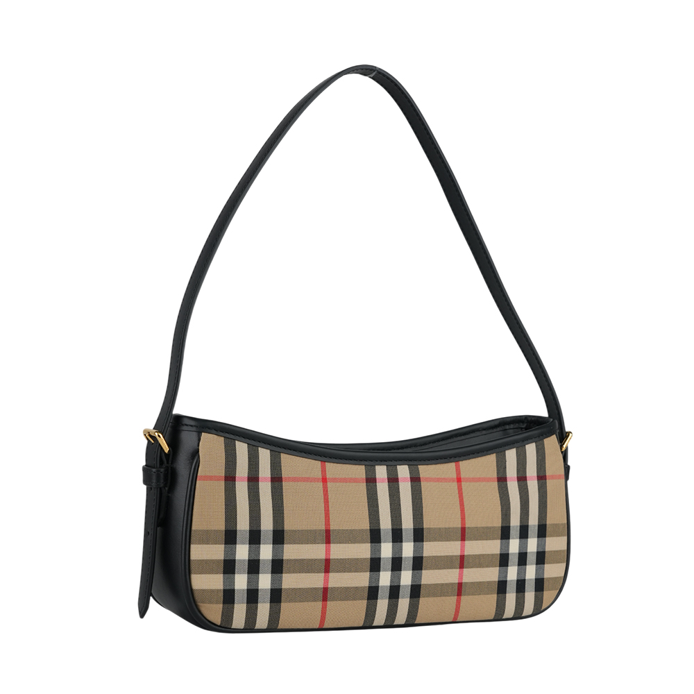 BURBERRY Sling 格紋帆布及小牛皮肩背包/米色/黑色, , large