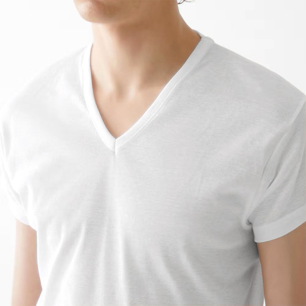 【日本郡是Gunze】日本製 COOLMAGIC 100%純棉 男士機能涼感 V領 短袖內衣 T-shirt(黑色-LL), , large