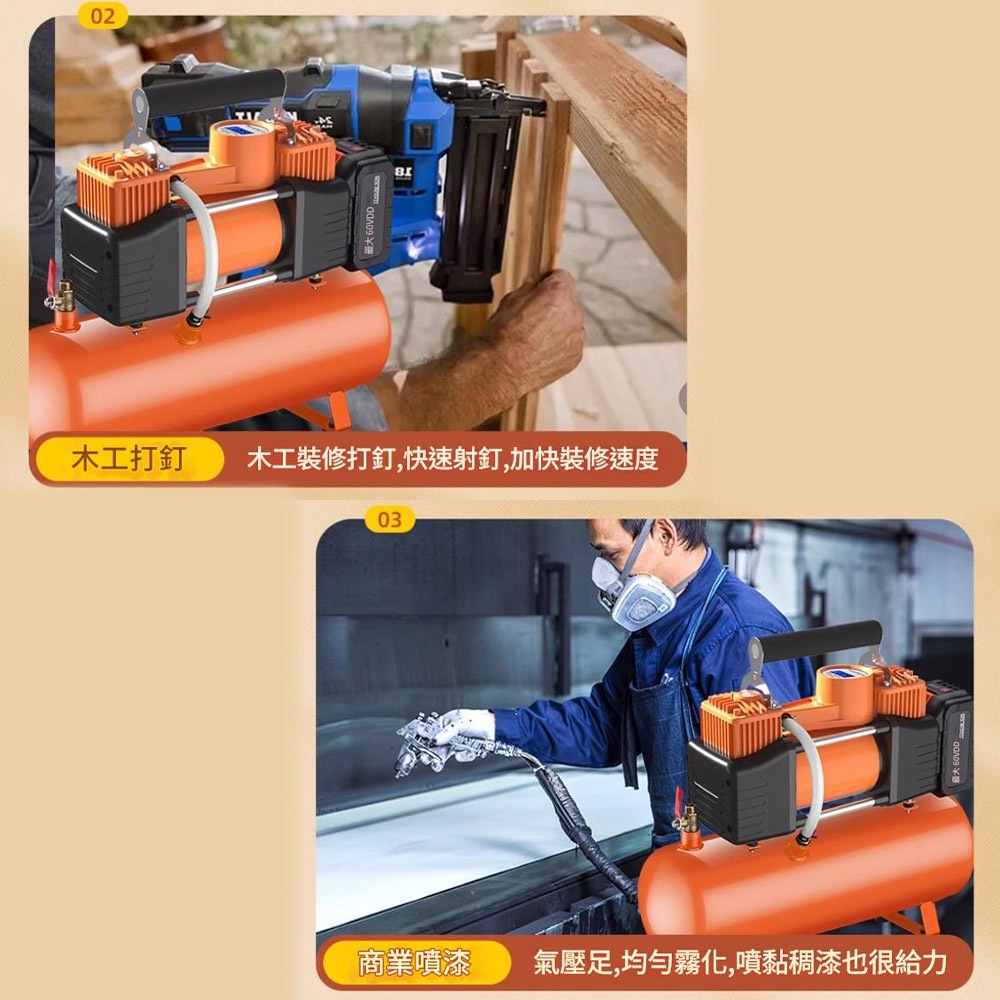 21V充電式6L空壓機10節1電1充+配件(隨機色), , large