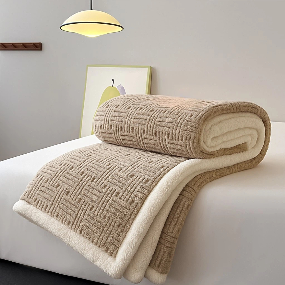 【A&R】柔暖雙面舒棉羊羔絨毯 緹花款 180&times;200cm - 深卡其, , large