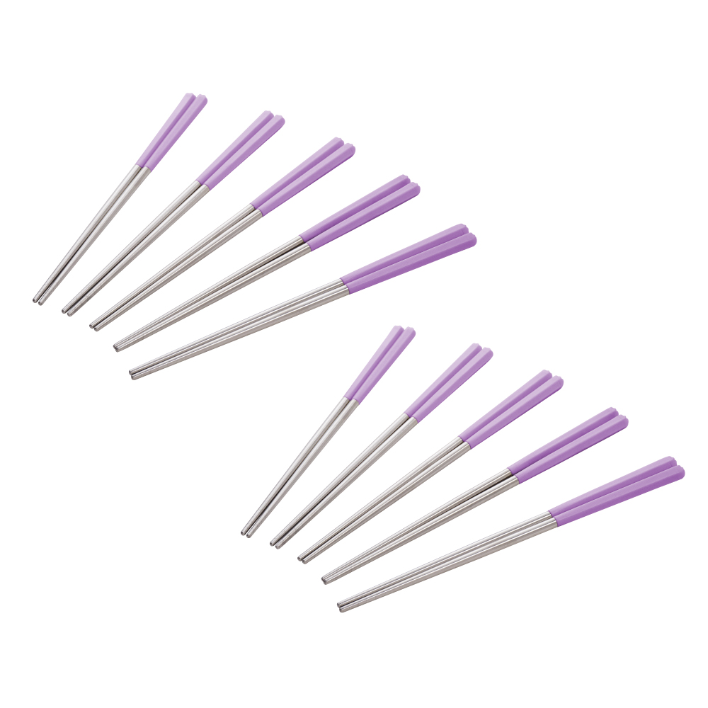 【Buffalo牛頭牌】加長版不鏽鋼複合筷六角23cm10雙(芋香紫/304不鏽鋼/環保筷/食品級/公筷/料理筷/筷子), , large