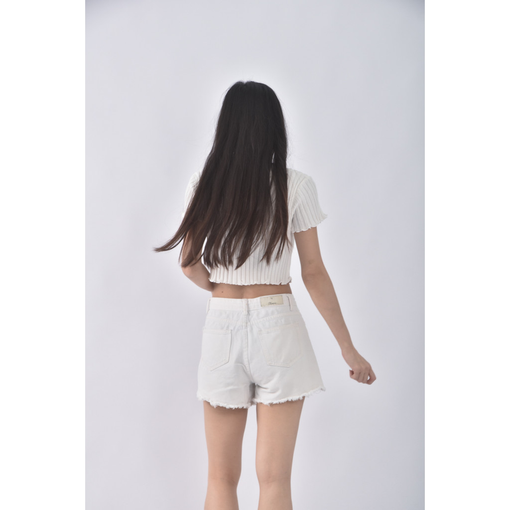 (S) fifty percent棉質刷破白色短褲二手衣, , large