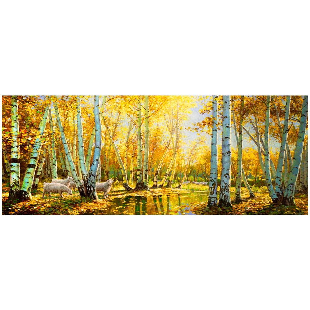 【御畫房】金秋白樺林之二 國家一級畫師手繪油畫60×120cm(VF-50), , large