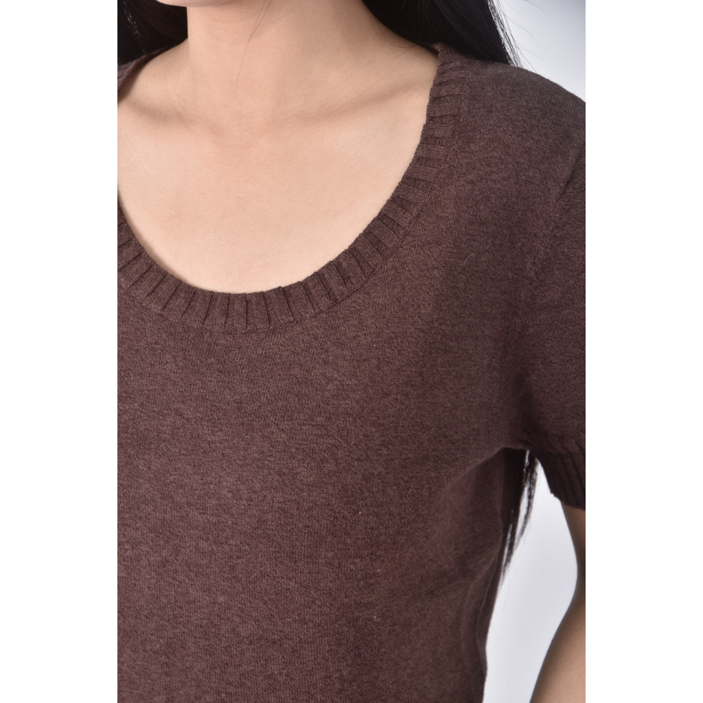 (S) laura ashley質感棉質圓領棕色短袖上衣二手衣, , large