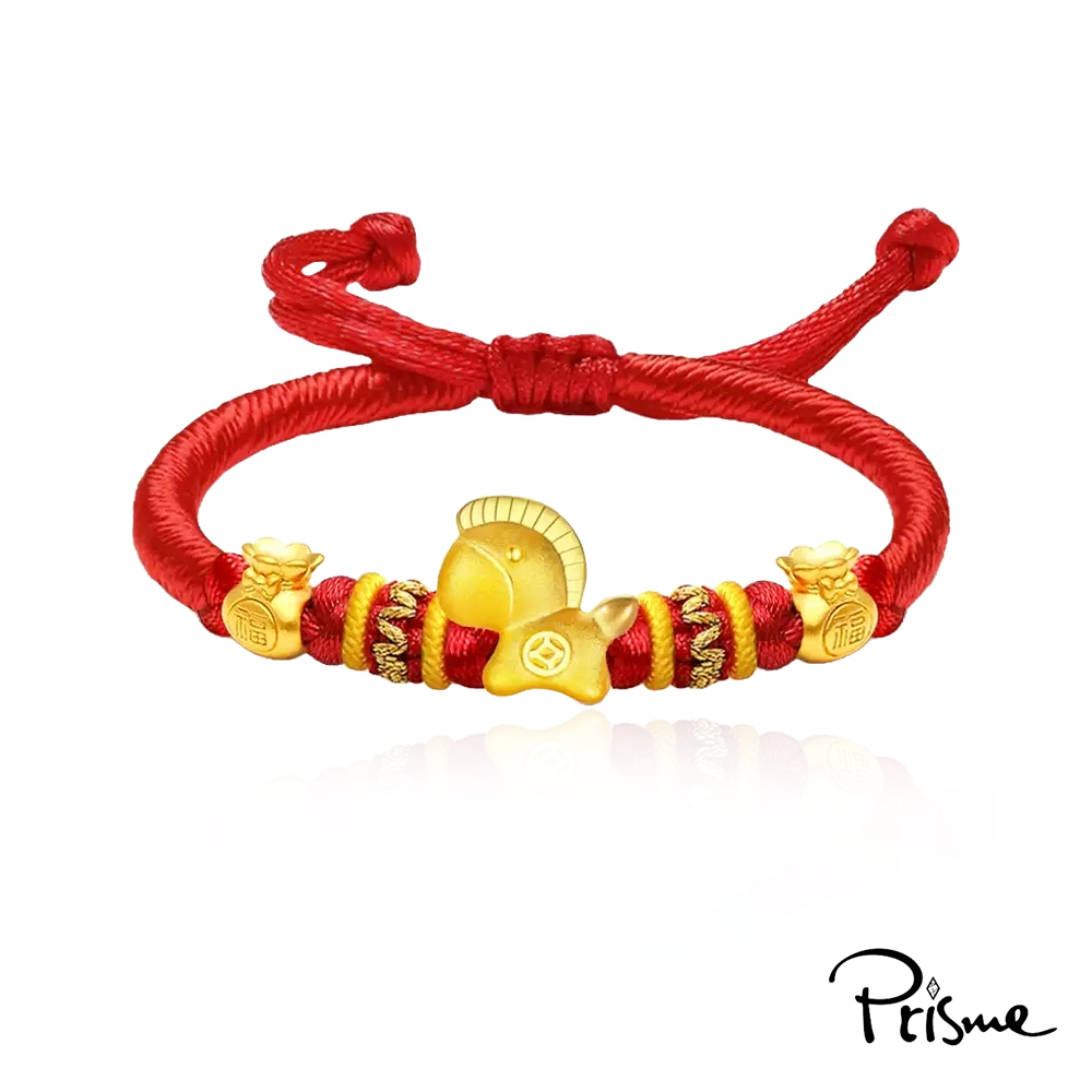 【Prisme Gold】黃金手鍊 馬年金馬納福 純金999錢幣 元寶 福袋 編織手繩 (總金重：約0.13錢&plusmn;0.03), , large
