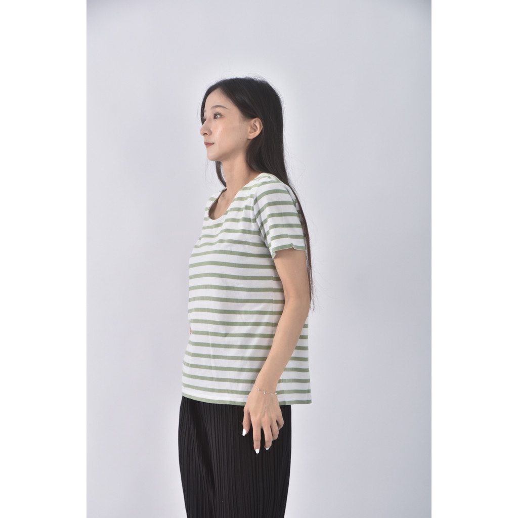 (S) lativ條紋綠色短袖上衣二手衣, , large