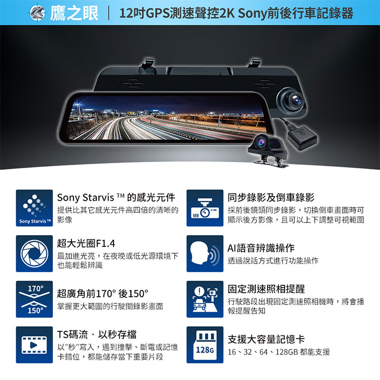 買就送霧化機【鷹之眼】12吋GPS  2K Sony鏡頭行車紀錄器-附32G卡 TA-B001 行車記錄器 R3D197, , large