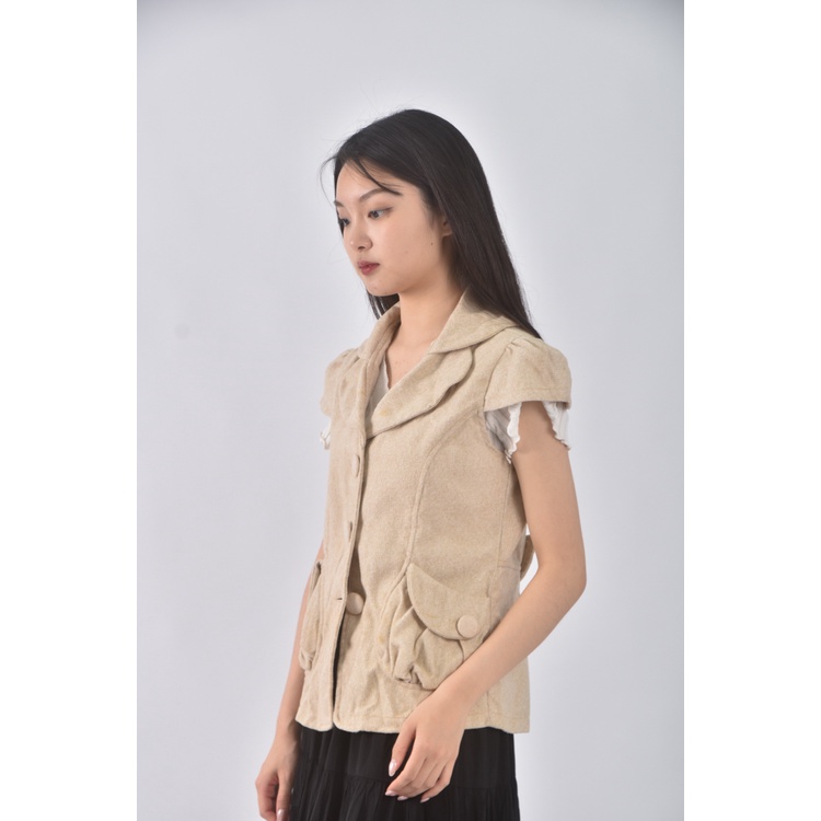 (S) 質感棉質背心杏色外套二手衣, , large