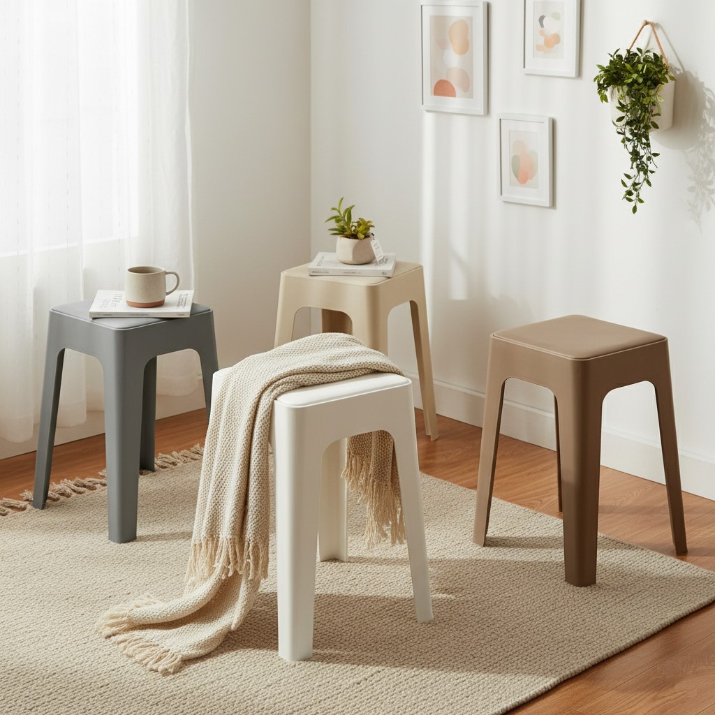 【AOTTO】莫蘭迪貓抓皮加厚疊加方形椅凳2入-米色(ID-001M*2), , large