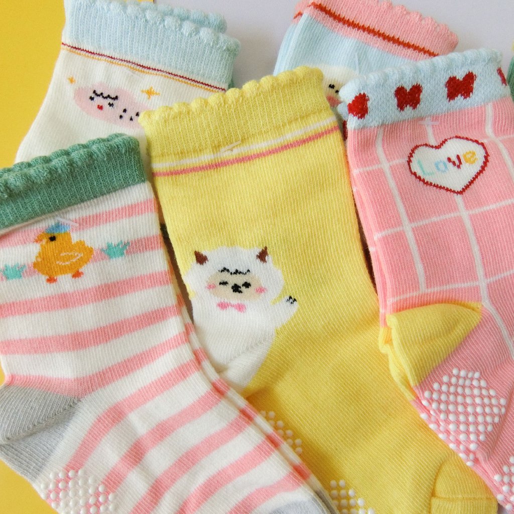 [Kaimei Cotton Industry] 10 pairs set, random and excellent, MIT made in Taiwan, pure cotton anti-slip children's socks, Yangyang Communication Style, 13-16cm, , large