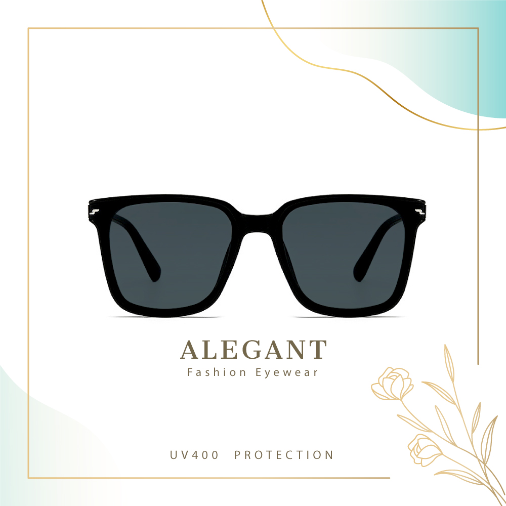 摩登風格輝夜黑輕量貓眼方框墨鏡/UV400太陽眼鏡〔ALEGANT〕, , large