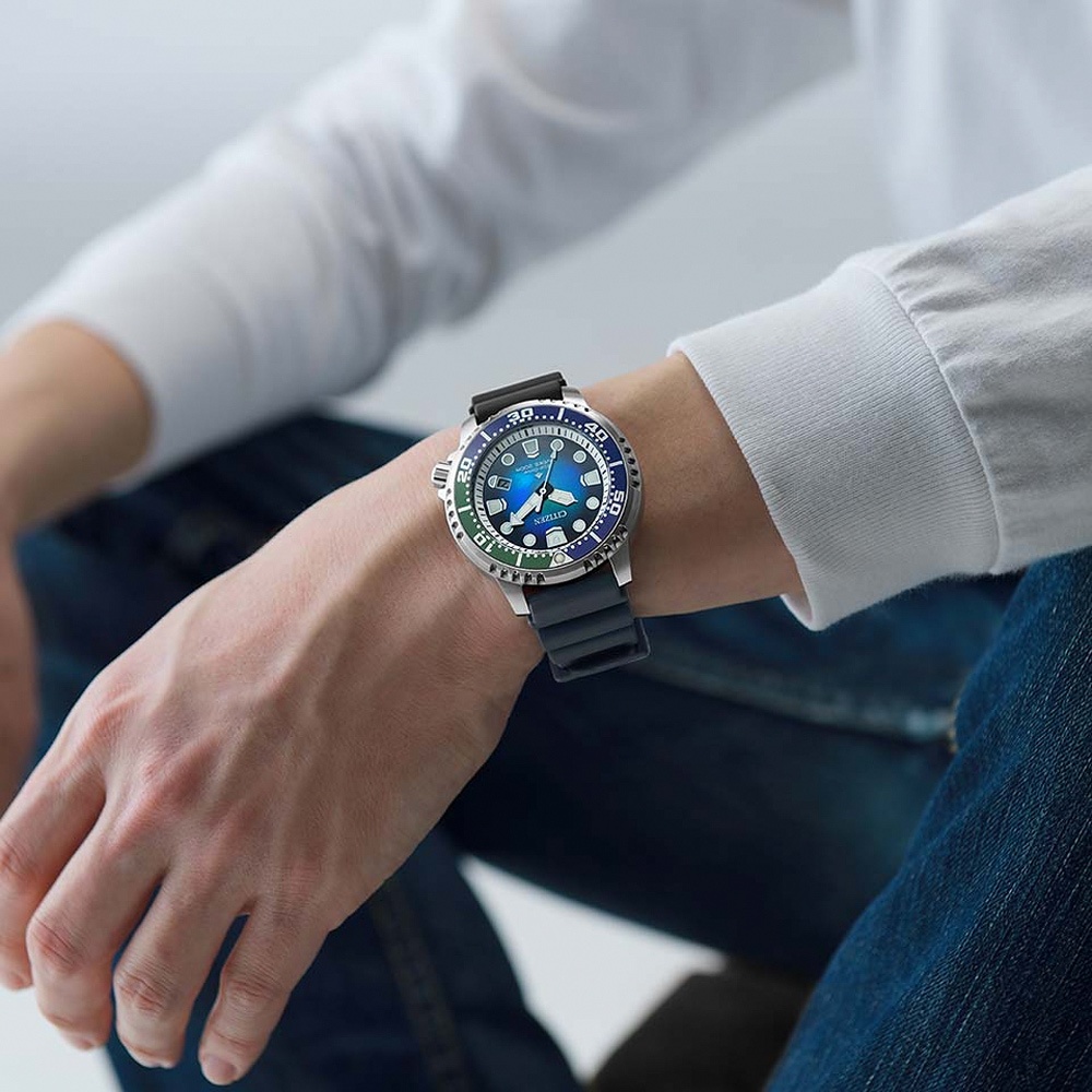 CITIZEN 星辰 千彩之海UNITE with BLUE 限量 光動能200米潛水錶BN0166-01L, , large