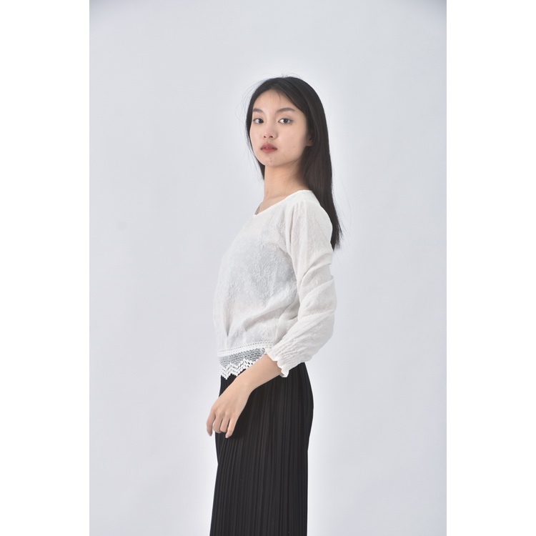 (S) epabis質感圓領白色長袖上衣二手衣, , large