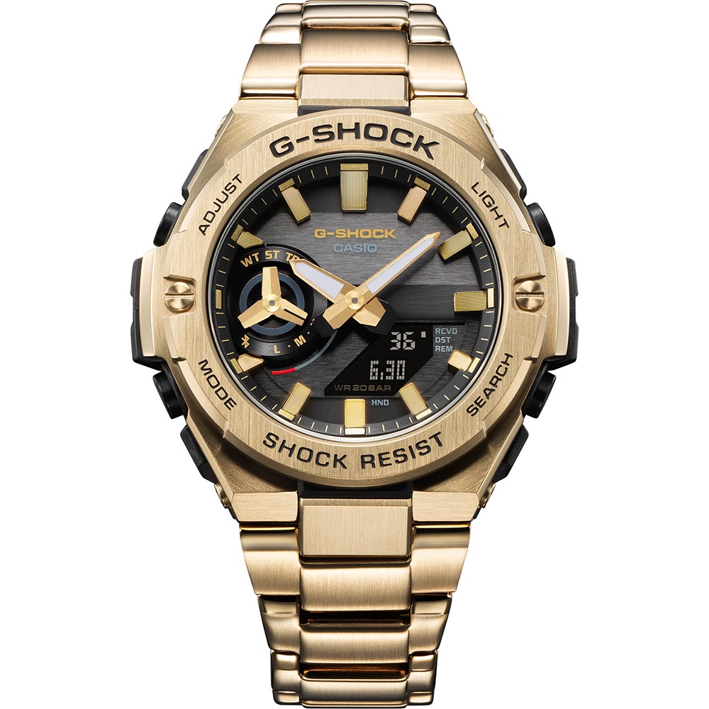 CASIO 卡西歐 G-SHOCK 太陽能電力藍芽 碳纖維核心防護構造手錶 GST-B500GD-9A, , large