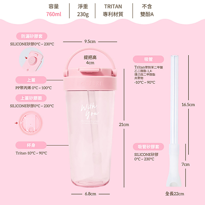 Tritan Tumbler Cup With Straw, , large