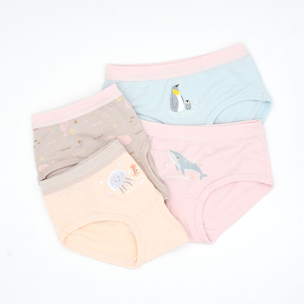 minihope美好的親子生活-沉靜海洋女童三角褲(4件組B), , large