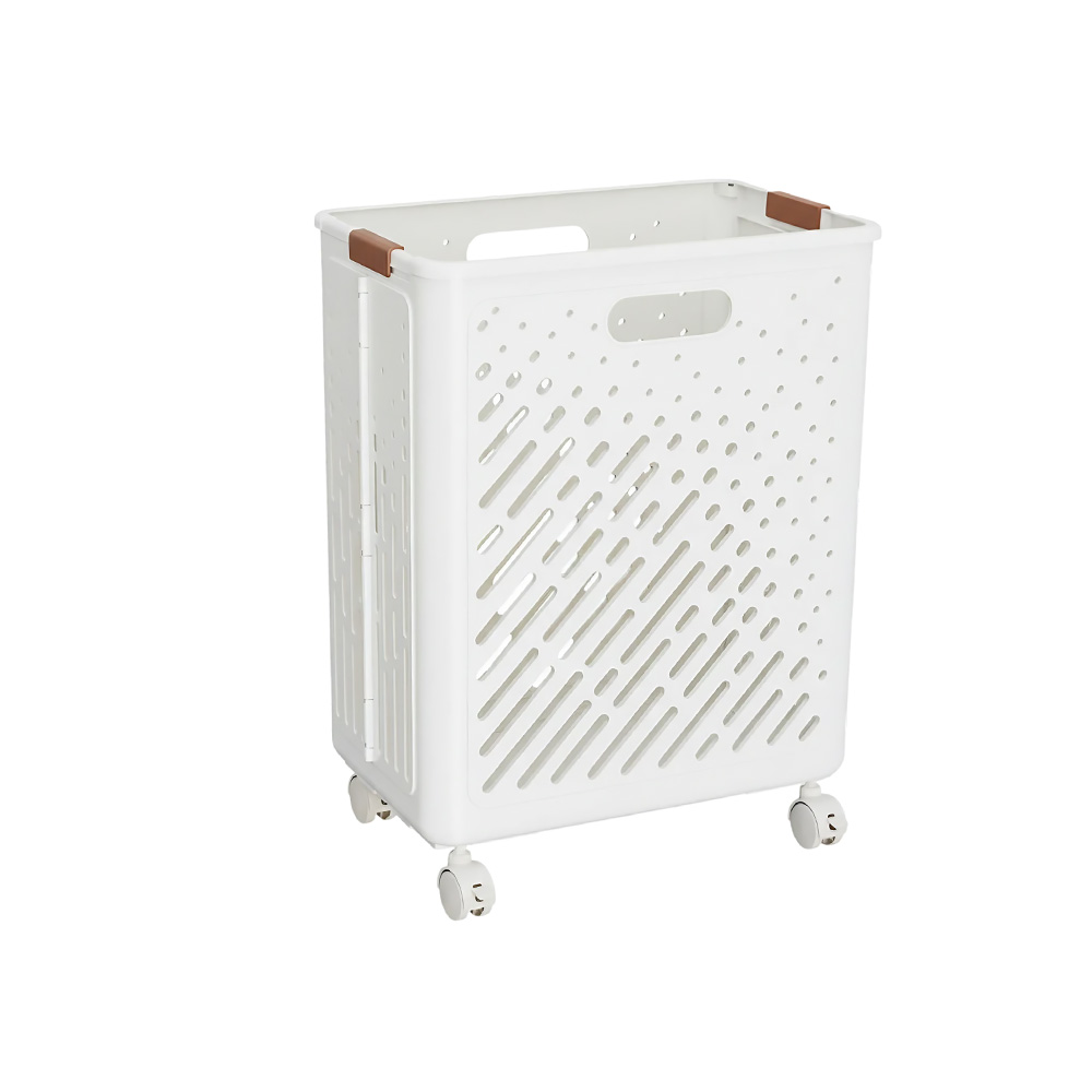 SHCJ 折疊收納髒衣籃 附滑輪【大號白色】洗衣籃 大容量洗衣籃 手提洗衣籃 分類籃 縫隙收納籃 縫隙置物推車 衣物收納, , large