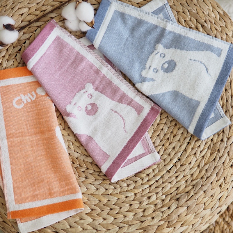 [Kaimei Cotton Industry] 10 entered into the group, random and excellent, high quality untwisted yarn, Imabari small square towel/handkerchief/hand towel/sweat wipe/spit towel, bear greeting style, , large