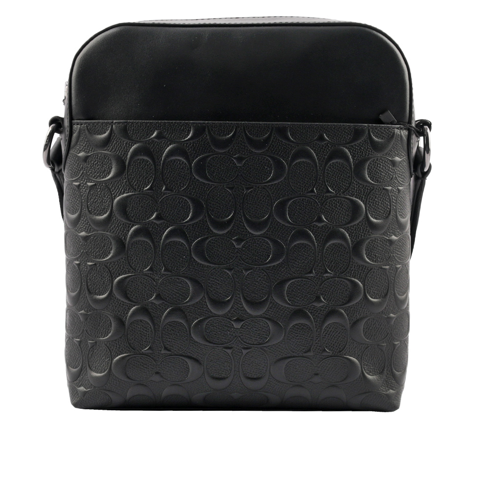 COACH Houston C Logo 浮雕牛皮日字拉鍊斜背包/黑色, , large