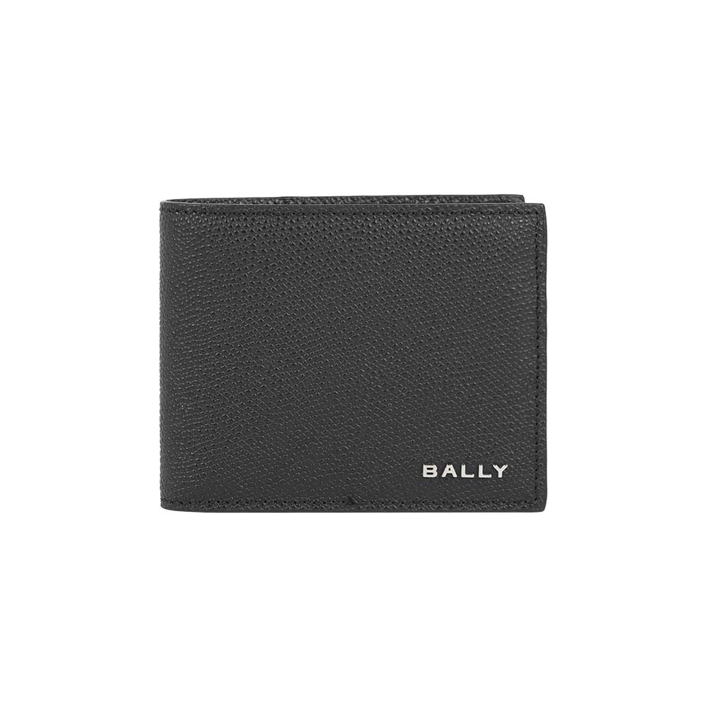 BALLY 銀字Logo 粒紋小牛皮對開證件照短夾(黑色), , large
