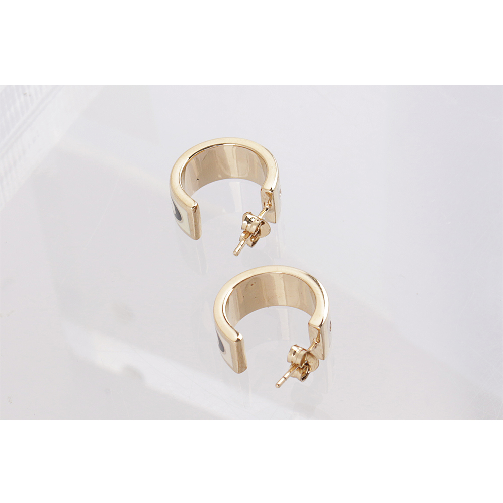 COACH CC Logo 琺瑯及玻璃水鑽環狀耳環(金色/白色), , large