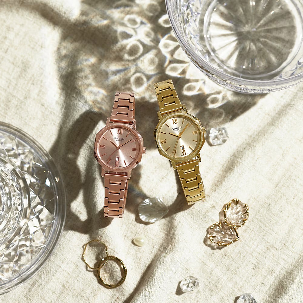 CASIO 卡西歐 SHEEN 八角形鍊帶女錶 SHE-4554PG-4A, , large