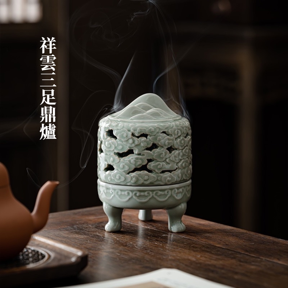 【A&R】招財開運 陶瓷祥雲江山三足鼎香爐 - 萬重山, , large
