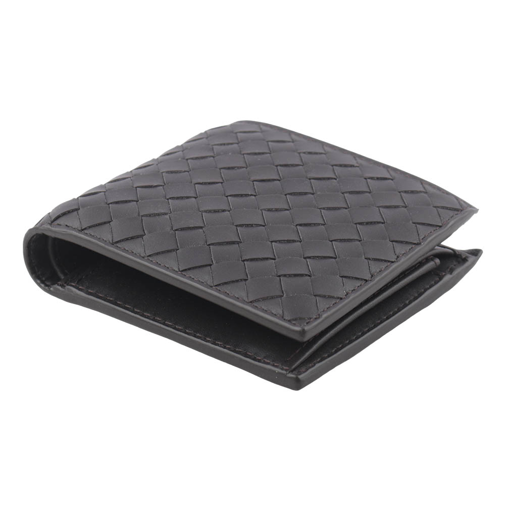 BOTTEGA VENETA 小牛皮編織零錢袋對開短夾/咖啡色, , large