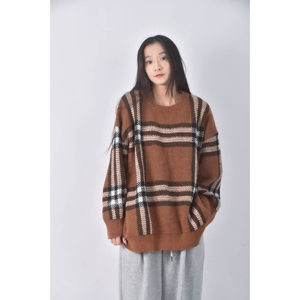 (2XL) 格紋棕色長袖上衣二手衣, , large