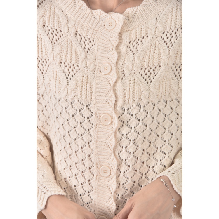 (M) 質感花邊領口杏色長袖上衣二手衣, , large