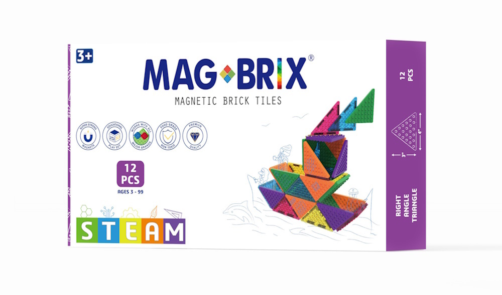 MAGBRIX® MAGNETIC BRICK TILE - RIGHT ANGLE TRIANGLE 12 PCS PACK, , large