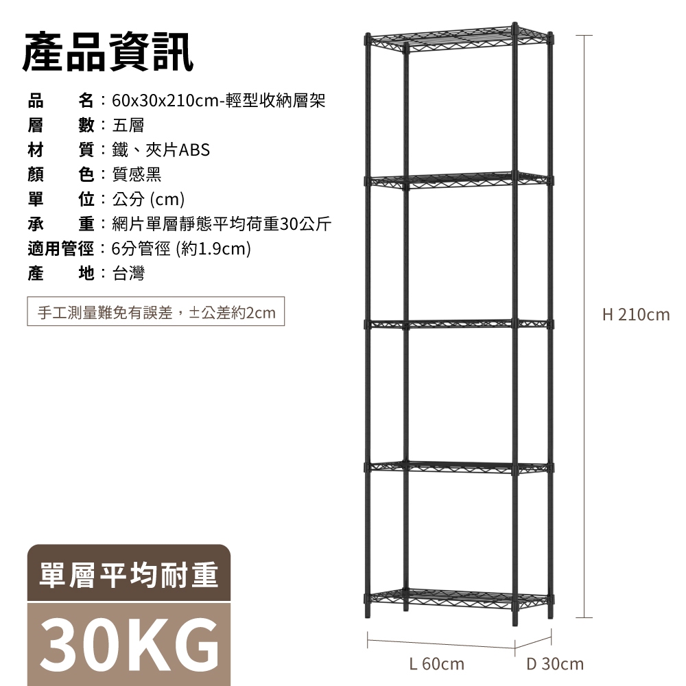 KIWISH 60x30x210H Black 5-Tier Wire Shelving Unit | Heavy Duty Metal Storage Rack | Made in Taiwan, Free Shipping, , large