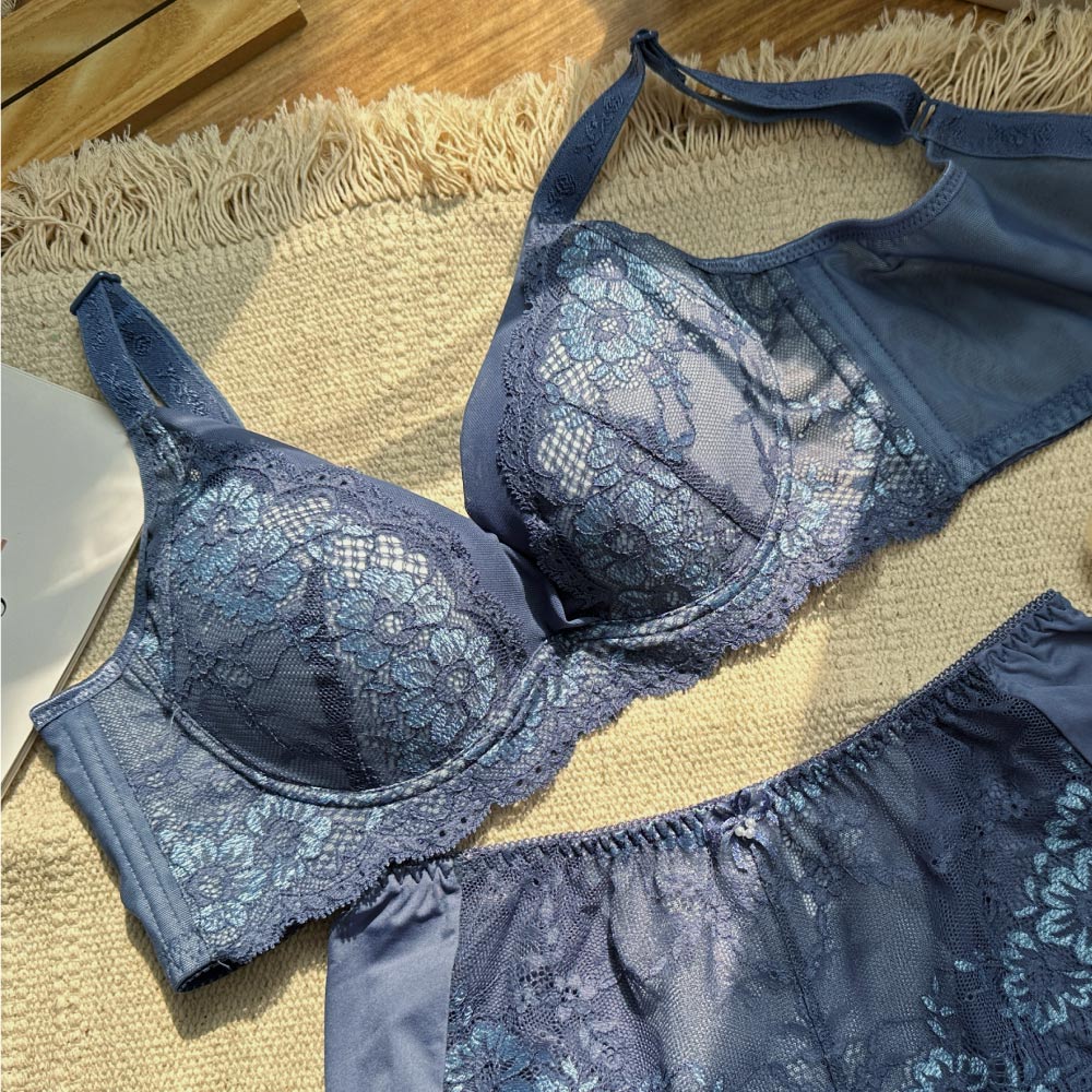 【Clany可蘭霓】浪漫日記石墨烯軟鋼圈集中包覆 BC罩杯不空杯蕾絲內衣 紫灰藍 8057-53