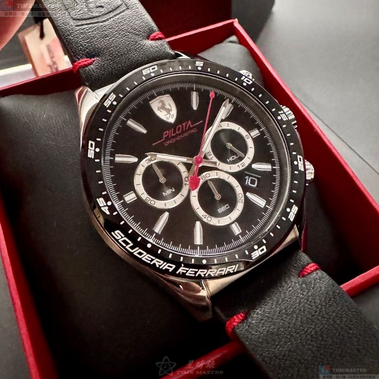 [星晴錶業]FERRARI手錶,46mm,FE00084黑色錶面銀錶殼深黑色真皮皮革錶帶款, , large