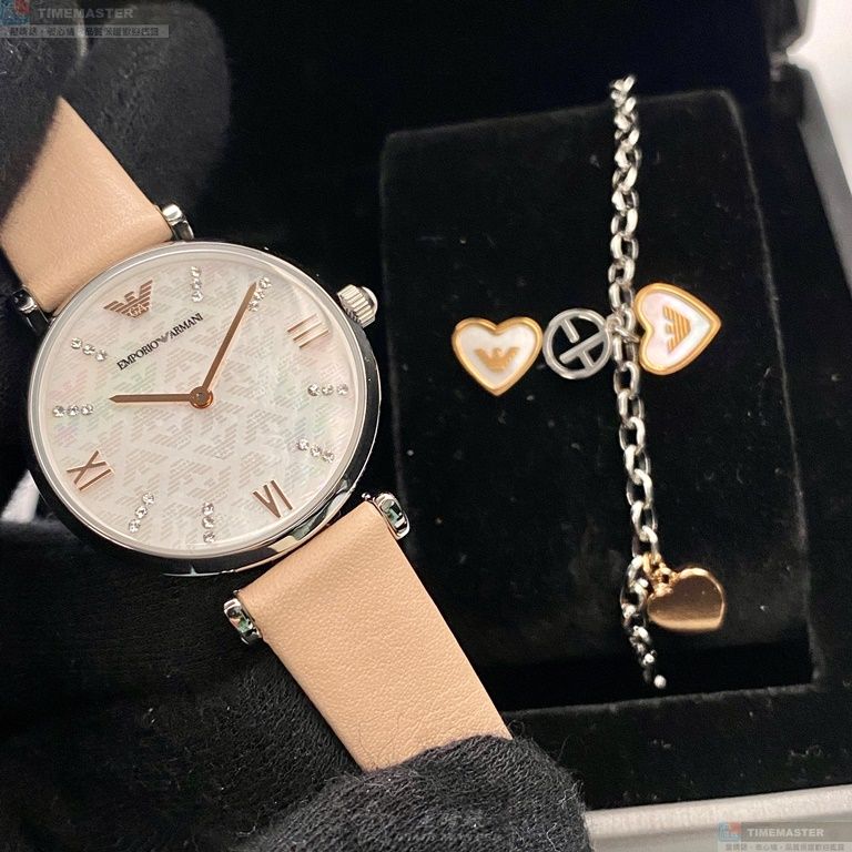 [星晴錶業]ARMANI手錶,32mm,AR00041白色貝母錶面銀錶殼粉紅真皮皮革錶帶款, , large