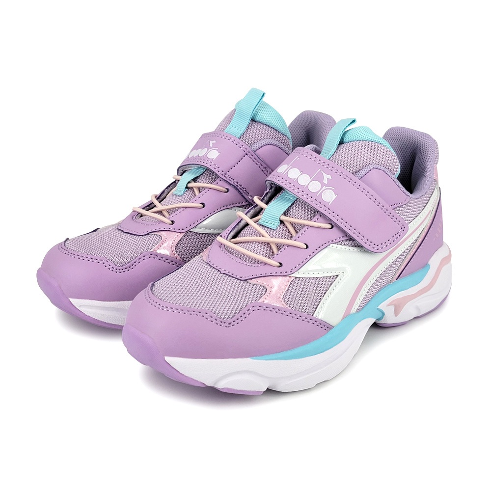 DIADORA迪亞多那 經典復古潮流童鞋 童運動鞋 魔鬼氈 寬楦 保護後跟 輕量 吸震 減壓 抗菌 除臭 防滑 藍 紫, , large