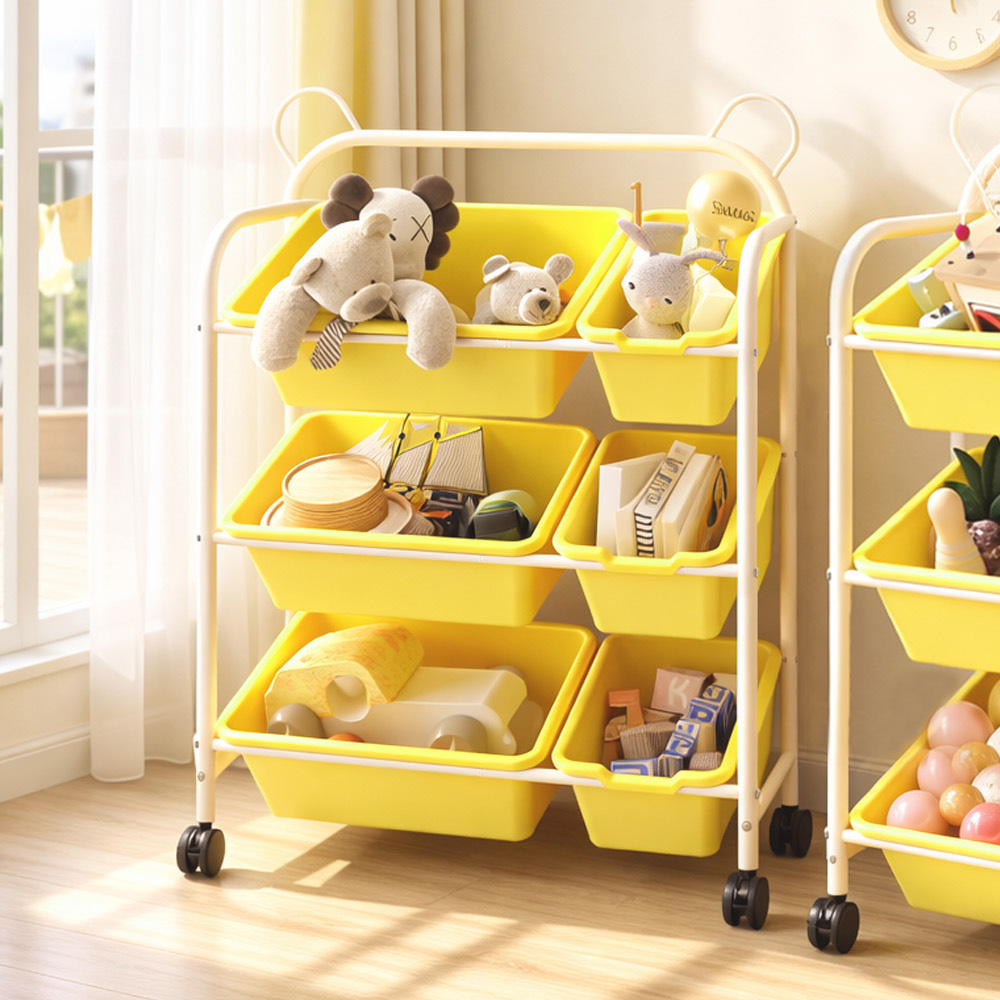 【AOTTO】小熊三層附輪置物玩具收納架(AS-063), , large