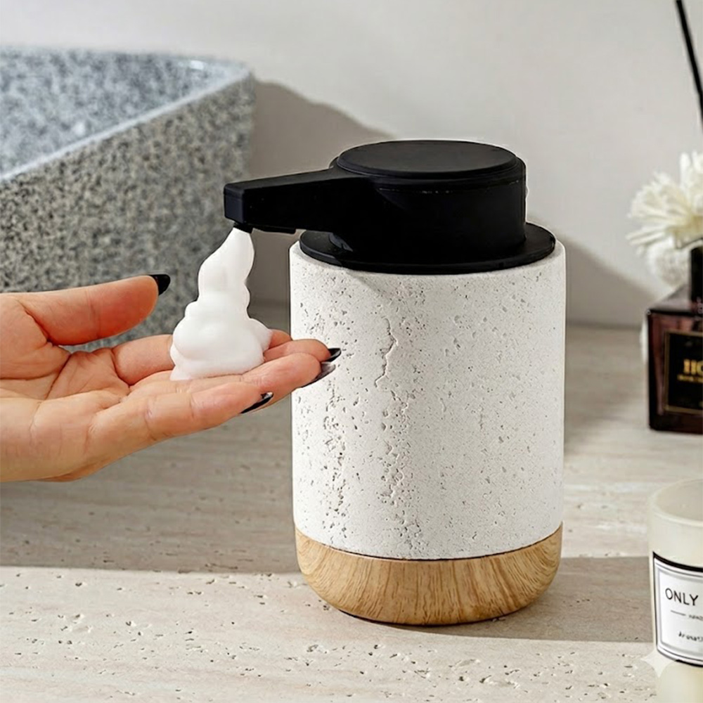 Faux Stone Resin & Wood Automatic Soap Dispenser, , large