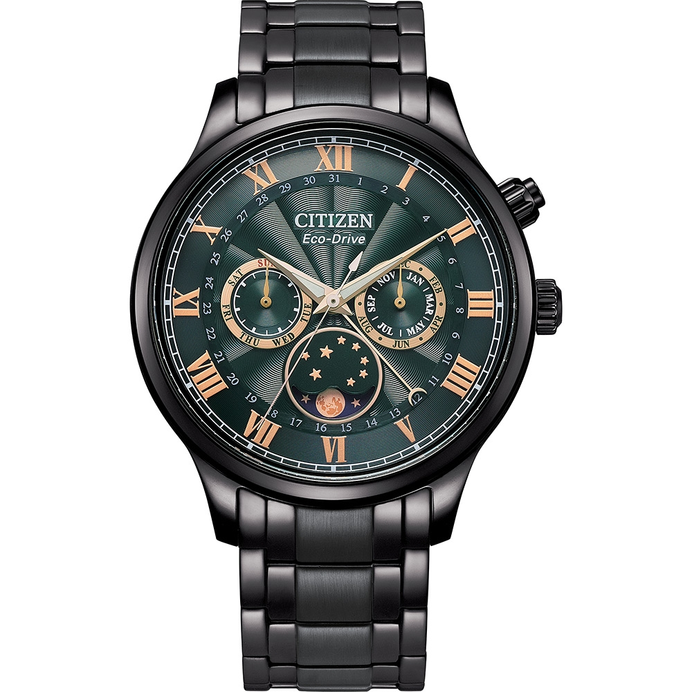 CITIZEN 星辰 亞洲限定 光動能紳男月相手錶 AP1055-87X, , large