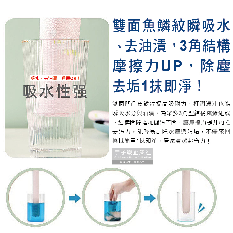 [日日好物]日本Kajitu-乾濕兩用雙面凹凸魚鱗紋和風印花超強吸水速乾無痕除塵去污吸油加厚不掉絮百潔抹布3入/袋, , large