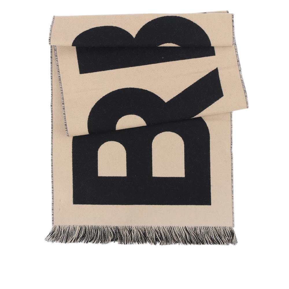 BURBERRY Logo 徽標羊毛圍巾/米色/黑色, , large