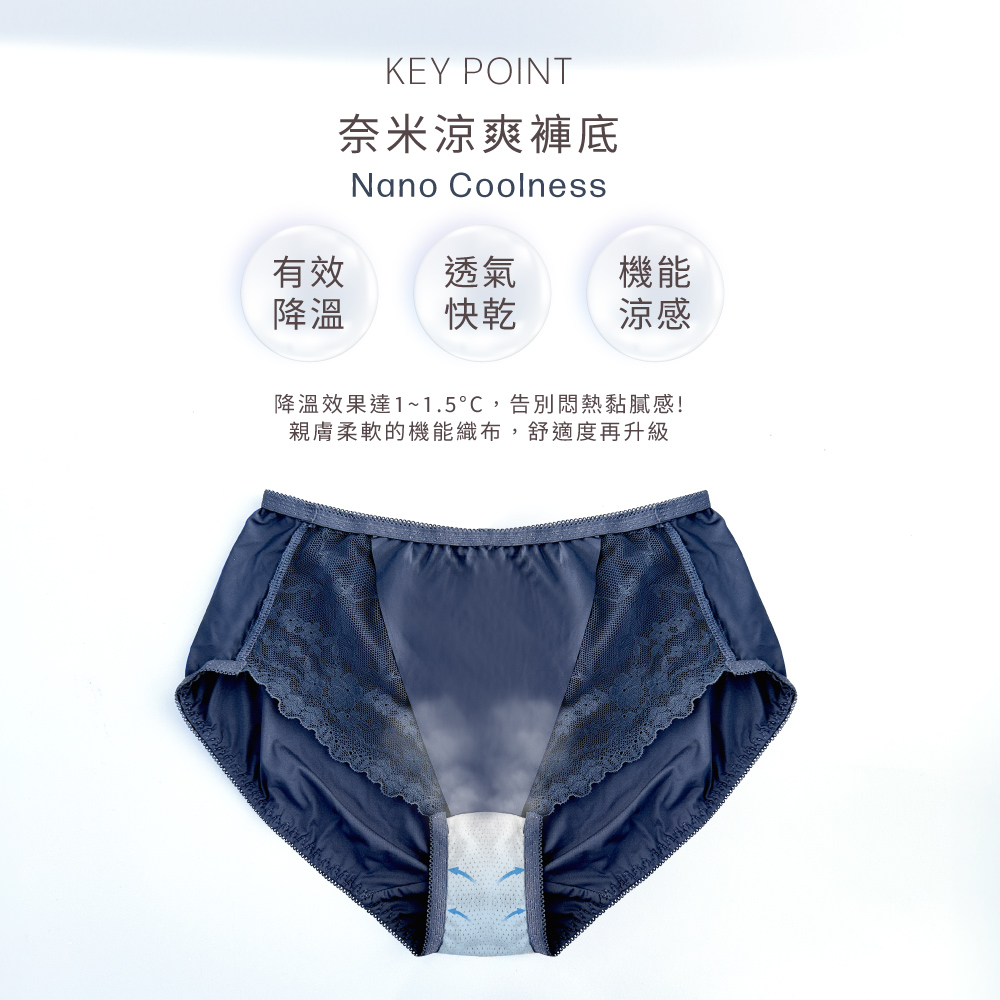 【Clany可蘭霓】台灣製 柔霧花境 親膚柔滑涼感蕾絲M-XL中腰內褲｜3081-62 沉靜藍, , large