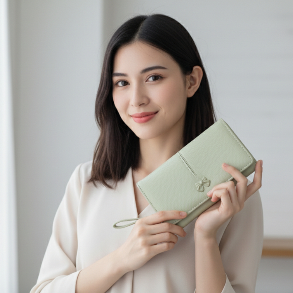 Ribboné 柔霧翻蓋零錢長夾-奶茶色  女夾 人氣女用皮夾 情人節禮物, , large