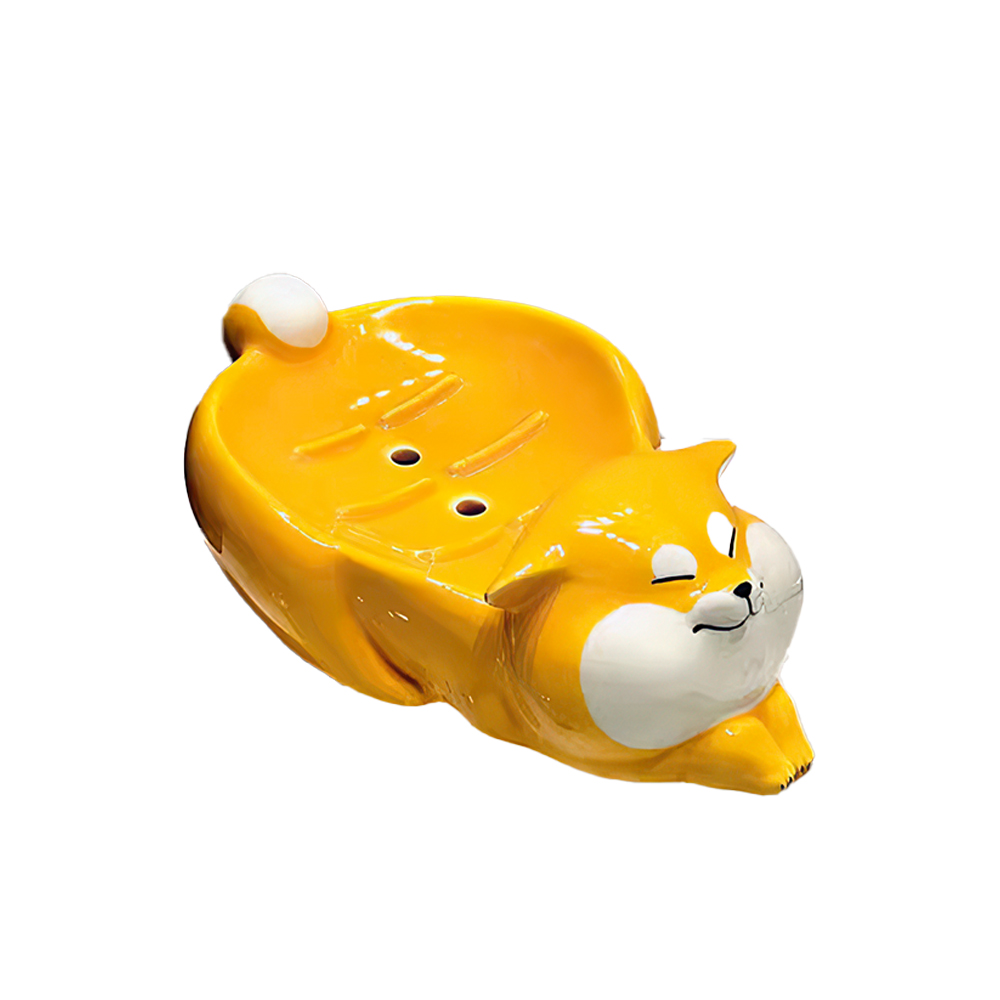 【上手家居】柴犬陶瓷肥皂盒 胖柴(肥皂瀝水架/肥皂架/香皂盒/香皂架/貓咪肥皂盒), , large