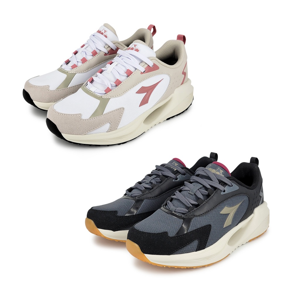 DIADORA迪亞多那 時尚彈力運動鞋 女鞋 女運動鞋 增高 修身 吸震 厚底 輕量 減壓 彈力棉鞋墊 防滑 白粉 灰金, , large